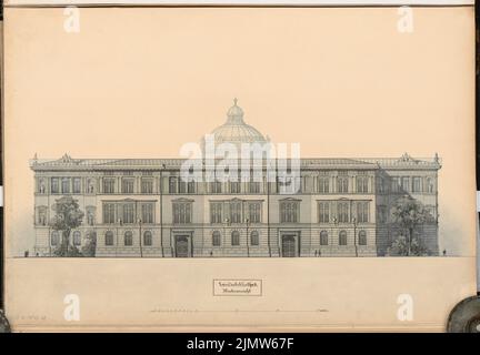 Zaar Carl (1849-1924), Landesbibliothek Berlin. Concours Schinkel 1875 (1875) : vue arrière du RISS ; barre d'échelle. Tuche aquarelle sur la boîte, 55,1 x 79,3 cm (y compris les bords de balayage) Zaar Carl (1849-1924): Landesbibliothek Berlin. Schinkelwettbewerb 1875 Banque D'Images