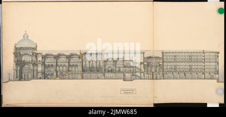 Zaar Carl (1849-1924), Landesbibliothek Berlin. Compétition Schinkel 1875 (1875) : section longitudinale ; barre d'échelle. Tuche aquarelle sur la boîte, 55,1 x 116,5 cm (y compris les bords de balayage) Zaar Carl (1849-1924): Landesbibliothek Berlin. Schinkelwettbewerb 1875 Banque D'Images