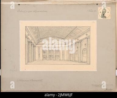 Krischen Friedrich, Académie de guerre. Concours Schinkel 1911 (03.01.1912) : vue sur la salle des monuments. Vue en perspective. Crayon sur carton, 49,2 x 62,9 cm (y compris les bords de balayage) Krischen Friedrich : Kriegsakademie. Schinkelwettbewerb 1911 Banque D'Images