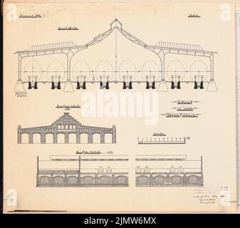 Guttstadt Richard (né en 1879), agrandissement et reconception de la gare Anhalter Bahnhof de Berlin. Concours Schinkel 1908 (19 mars 1908): Échelles de Wagen. Section 1: 100, vues 1: 200. Encre, encre colorée sur carton, 50,8 x 57 cm (y compris les bords de balayage) Guttstadt Richard Johann (1879-1942): Erweiterung und Umgestaltung des Anhalter Bahnhofs, Berlin. Schinkelwettbewerb 1908 Banque D'Images