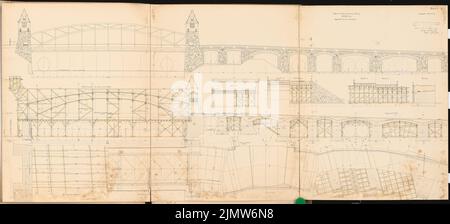 Buddenberg Arnold, rénovation des installations de la station dans A. Schinkel Competition 1907 (14.03.1907): Pont de rue d'état. Vue, plan d'étage, coupes 1: 100. Encre, aquarelle couleur encre sur la boîte, 69,1 x 152,8 cm (y compris les bords de balayage) Buddenberg Arnold : Umbau der Bahnhofsanlagen in A. Schinkelwettbewerb 1907 Banque D'Images