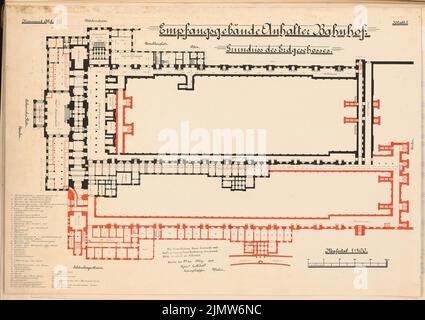 Guttstadt Richard (né en 1879), agrandissement et reconception de la gare Anhalter Bahnhof de Berlin. Concours Schinkel 1908 (19 mars 1908): Bâtiment de réception. Grundriss EG 1: 400. Encre, encre colorée sur carton, 48 x 67,9 cm (y compris les bords de balayage) Guttstadt Richard Johann (1879-1942): Erweiterung und Umgestaltung des Anhalter Bahnhofs, Berlin. Schinkelwettbewerb 1908 Banque D'Images