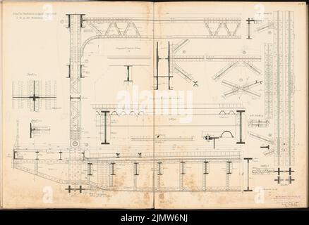 Buddenberg Arnold, rénovation des installations de la station dans A. Schinkel Competition 1907 (14.03.1907): Pont de rue d'état. Détails 1: 10, 1: 5. Encre, encre colorée sur carton, 70,2 x 102,6 cm (y compris les bords de balayage) Buddenberg Arnold : Umbau der Bahnhofsanlagen in A. Schinkelwettbewerb 1907 Banque D'Images