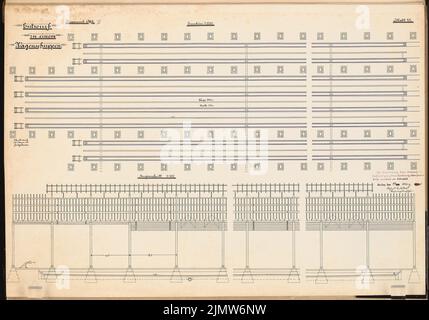 Guttstadt Richard (né en 1879), agrandissement et reconception de la gare Anhalter Bahnhof de Berlin. Concours Schinkel 1908 (19 mars 1908): Échelles de Wagen. Grundriss 1: 200, longueur 1: 100. Encre, encre colorée sur carton, 51,4 x 73,5 cm (y compris les bords de balayage) Guttstadt Richard Johann (1879-1942): Erweiterung und Umgestaltung des Anhalter Bahnhofs, Berlin. Schinkelwettbewerb 1908 Banque D'Images
