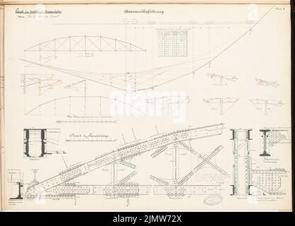 Noß Max (mort en 1893), Hochbahn à Berlin. Compétition Schinkel 1884 (1884): Passage de route: Calculs, diagrammes, détails (coupes). Encre, encre colorée sur carton, 46,9 x 65 cm (y compris les bords de numérisation) Noß Max (Gest. 1893): Hochbahn, Berlin. Schinkelwettbewerb 1884 Banque D'Images