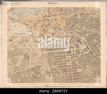 Noß Max (mort en 1893), Hochbahn à Berlin. Concours Schinkel 1884 (1884): Plan du site 1: 6250, plan général 1: 15200. Crayon, encre colorée sur lithographie sur papier, 50,3 x 60,9 cm (y compris les bords de numérisation) Noß Max (Gest. 1893): Hochbahn, Berlin. Schinkelwettbewerb 1884 Banque D'Images