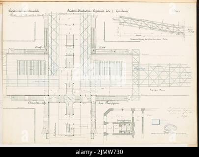 Noß Max (mort en 1893), Hochbahn à Berlin. Concours Schinkel 1884 (1884): Bahnhof: Plan d'étage 1: 100, couper la rampe 1:25. Encre, couleur encre, crayon sur carton, 47 x 63,5 cm (y compris les bords de numérisation) Noß Max (Gest. 1893): Hochbahn, Berlin. Schinkelwettbewerb 1884 Banque D'Images