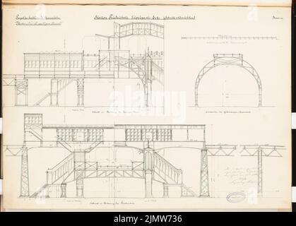 Noß Max (mort en 1893), Hochbahn à Berlin. Compétition Schinkel 1884 (1884): Gare et rampe: Longitudinale et transversale (1: 100). Encre, couleur encre, crayon sur carton, 47 x 65,6 cm (y compris les bords de numérisation) Noß Max (Gest. 1893): Hochbahn, Berlin. Schinkelwettbewerb 1884 Banque D'Images