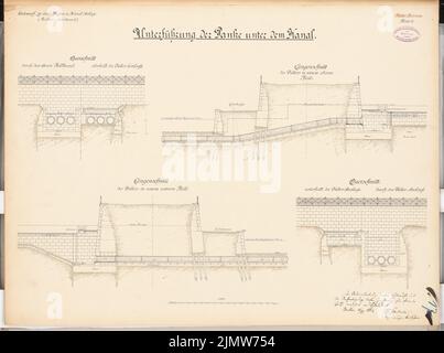 Gerlach Friedrich (1856-1938), installation portuaire et chenal à Berlin-Gesundbrunnen (canal nord). Concours Schinkel 1886 (18 juin 1886) : passage inférieur du Panke sous le canal. Coupures 1: 100. Encre, encre colorée sur carton, 50,4 x 67,7 cm (y compris les bords de balayage) Gerlach Friedrich (1856-1938): Hafen- und Kanalanlage, Berlin-Gesundbrunnen (Nordkanal). Schinkelwettbewerb 1886 Banque D'Images