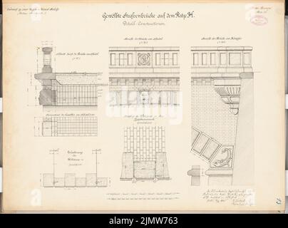 Gerlach Friedrich (1856-1938), installation portuaire et chenal à Berlin-Gesundbrunnen (canal nord). Concours Schinkel 1886 (18 juin 1886) : pont routier. Détails 1:20, 1:10. Encre, encre colorée sur carton, 50,2 x 67,6 cm (y compris les bords de balayage) Gerlach Friedrich (1856-1938): Hafen- und Kanalanlage, Berlin-Gesundbrunnen (Nordkanal). Schinkelwettbewerb 1886 Banque D'Images