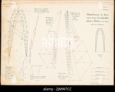 Franzius Otto, ferry suspendu au-dessus du canal Kaiser Wilhelm (canal Ostsee Nord) près de Brunsbüttel. Concours Schinkel 1903 (15 août 1904) : calcul de la paroi transversale d'un pilier libre. Alimente les plans. Encre, encre colorée sur carton, 50,5 x 67,2 cm (y compris les bords de balayage) Franzius Otto : Schwebefähre über den Kaiser-Wilhelm-Kanal (Nord-Ostsee-Kanal) BEI Brunsbüttel. Schinkelwettbewerb 1903 Banque D'Images