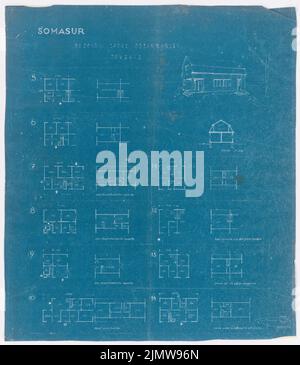 Punitzer Martin (1889-1949), projet de maison (sans date) : plans d'étage, coupe, vue en perspective. Photocalque, 48,5 x 42,2 cm (y compris les bords de balayage) Punitzer Martin (1889-1949): Hausprojekt Banque D'Images