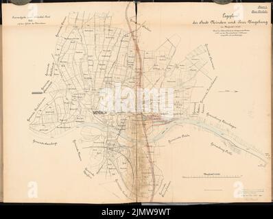 GERECKE Paul, pont au-dessus du Weser pour le canal Rhin-Egg près de Minden. Concours Schinkel 1905 (15 mars 1905) : Minden et ses environs. Plan du site 1 : 10 000. Encre -aquarelle colorée sur pression sur carton, 74,4 x 98,7 cm (y compris les bords de balayage) Gerecke Paul : Brückenkanal über die Weser für den Rhein-Elbe-Kanal BEI Minden. Schinkelwettbewerb 1905 Banque D'Images