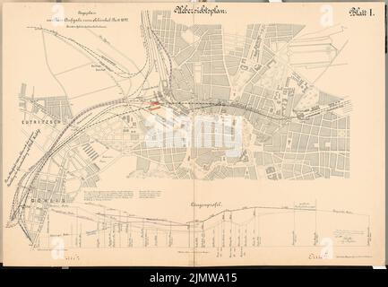 Dirksen Friedrich (mort en 1907), gare principale de Leipzig. Concours Schinkel 1899 (04.05.1900): Plan du site 1: 10000. Encre, encre colorée sur lithographie sur papier, 79,2 x 114,4 cm (y compris les bords de numérisation) Dircksen Friedrich (Gest. 1907): Hauptbahnhof, Leipzig. Schinkelwettbewerb 1899 Banque D'Images