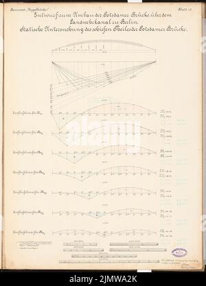 Schulze Otto, conversion du pont de Potsdam à Berlin. Concours Schinkel 1896 (1896) : examens statiques de la partie croisée du pont. Encre, aquarelle couleur encre sur la boîte, 67,9 x 51,4 cm (y compris les bords du scan) Schulze Otto : Umbau der Potsdamer Brücke, Berlin. Schinkelwettbewerb 1896 Banque D'Images