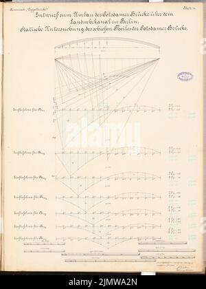 Schulze Otto, conversion du pont de Potsdam à Berlin. Concours Schinkel 1896 (1896) : examens statiques de la partie croisée du pont. Encre, aquarelle couleur encre sur la boîte, 68 x 51 cm (y compris les bords du scan) Schulze Otto : Umbau der Potsdamer Brücke, Berlin. Schinkelwettbewerb 1896 Banque D'Images