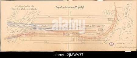 Schimpff Gustav (1871-1919), chemin de fer nord-sud traversant Berlin. Concours Schinkel 1897 (1897): Gare de Potsdam 1: 1000. Encre, aquarelle couleur encre sur la boîte, 36,8 x 97,5 cm (y compris les bords de balayage) Schimpff Gustav (1871-1919): Nord-Süd-Bahn durch Berlin. Schinkelwettbewerb 1897 Banque D'Images