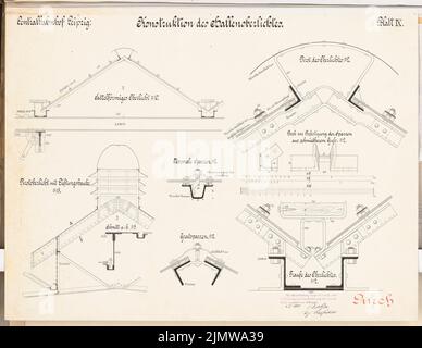 Dirksen Friedrich (mort en 1907), gare principale de Leipzig. Concours Schinkel 1899 (04.05.1900): Salle de plate-forme: Skylight. Détails 1:15, 1:10, 1:2. Encre sur carton, 51,7 x 66,9 cm (y compris les bords de numérisation) Dircksen Friedrich (Gest. 1907): Hauptbahnhof, Leipzig. Schinkelwettbewerb 1899 Banque D'Images