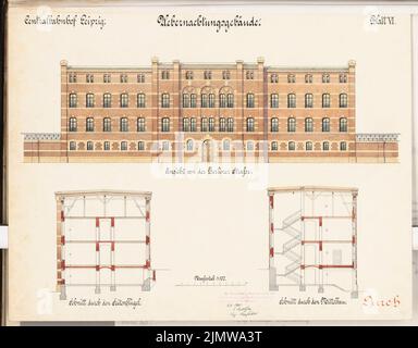 Dirksen Friedrich (mort en 1907), gare principale de Leipzig. Concours Schinkel 1899 (04.05.1900): Construction de nuit: Vue, coupes. Tuche aquarelle sur la boîte, 51,3 x 65,7 cm (y compris les bords de balayage) Dircksen Friedrich (Gest. 1907): Hauptbahnhof, Leipzig. Schinkelwettbewerb 1899 Banque D'Images