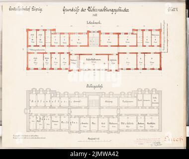 Dirksen Friedrich (mort en 1907), gare principale de Leipzig. Concours Schinkel 1899 (04.05.1900): Bâtiment de réception: Plans d'étage 1st étage, kg 1: 100. Encre sur carton, 51 x 64,6 cm (y compris les bords de numérisation) Dircksen Friedrich (Gest. 1907): Hauptbahnhof, Leipzig. Schinkelwettbewerb 1899 Banque D'Images