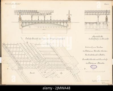 Schulze Otto, conversion du pont de Potsdam à Berlin. Concours Schinkel 1896 (1896): Vue de O, coupes, plan de plancher 1: 100. Encre, aquarelle couleur encre sur la boîte, 50,3 x 66,7 cm (y compris les bords du scan) Schulze Otto : Umbau der Potsdamer Brücke, Berlin. Schinkelwettbewerb 1896 Banque D'Images