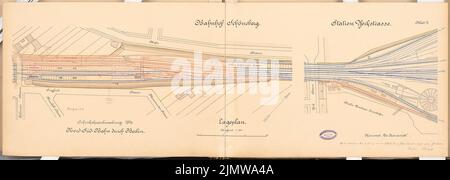 Schimpff Gustav (1871-1919), chemin de fer nord-sud traversant Berlin. Concours Schinkel 1897 (1897): Plan stable Bahnhöfe Schöneberg, Yorckstraße 1: 1000. Encre, aquarelle couleur encre sur la boîte, 36,6 x 103 cm (y compris les bords de balayage) Schimpff Gustav (1871-1919): Nord-Süd-Bahn durch Berlin. Schinkelwettbewerb 1897 Banque D'Images