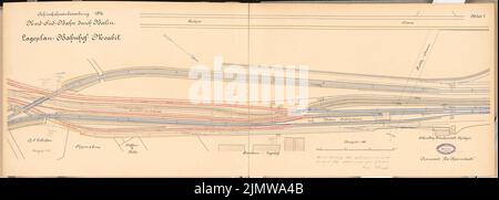 Schimpff Gustav (1871-1919), chemin de fer nord-sud traversant Berlin. Concours Schinkel 1897 (1897): Plan de la station Moabit 1: 1000. Encre, aquarelle couleur encre sur la boîte, 36,9 x 102,9 cm (y compris les bords de balayage) Schimpff Gustav (1871-1919): Nord-Süd-Bahn durch Berlin. Schinkelwettbewerb 1897 Banque D'Images