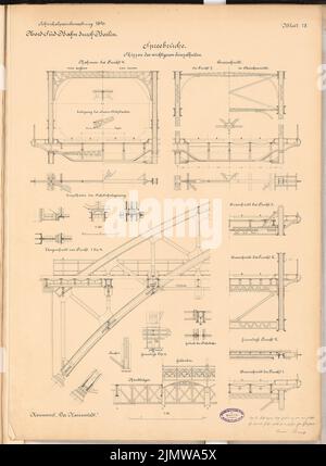 Schimpff Gustav (1871-1919), chemin de fer nord-sud traversant Berlin. Concours Schinkel 1897 (1897): Spreebrücke. Détails 1:50, 1:20. Encre, encre colorée sur carton, 71,5 x 52,4 cm (y compris les bords de balayage) Schimpff Gustav (1871-1919): Nord-Süd-Bahn durch Berlin. Schinkelwettbewerb 1897 Banque D'Images