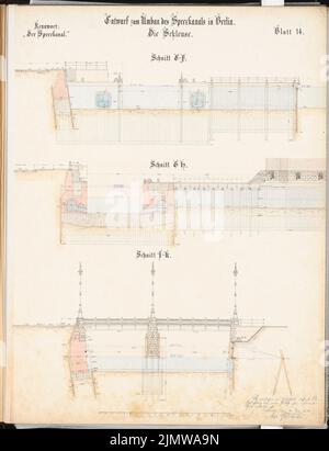 Goetzke Max, refonte du canal Spree à Berlin-Mitte. Concours Schinkel 1899 (20 novembre 1899): Verrou: Sections croisées 1: 100. Encre, aquarelle couleur encre sur la boîte, 68,4 x 52,5 cm (y compris les bords de balayage) Goetzke Max : Umgestaltung des Spreekanals, Berlin-Mitte. Schinkelwettbewerb 1899 Banque D'Images