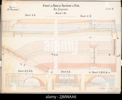 Goetzke Max, refonte du canal Spree à Berlin-Mitte. Concours Schinkel 1899 (20 novembre 1899): Coupe gratuite, plan de plancher 1: 100. Encre, aquarelle couleur encre sur la boîte, 52,2 x 68,4 cm (y compris les bords de balayage) Goetzke Max : Umgestaltung des Spreekanals, Berlin-Mitte. Schinkelwettbewerb 1899 Banque D'Images