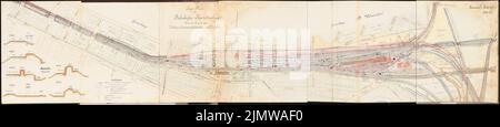 Jänecke Louis, agrandissement du Stadtbahn de Berlin. Concours Schinkel 1905 (26 novembre 1906): Extension Bahnhof Charlottenburg. Plan du site. Encre, encre aquarelle colorée sur une rupture sur la boîte, 59,3 x 281,2 cm (y compris les bords de balayage) Jänecke Louis : Ausbau der Berliner Stadtbahn. Schinkelwettbewerb 1905 Banque D'Images
