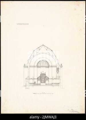 Hoffmann Willy (né en 1878), Église évangélique. Concours Schinkel 1904 (07.03.1904): Nucléaire: Coupe transversale avec vue sur l'autel 1: 100. Encre sur carton, 66,2 x 49,8 cm (y compris les bords de numérisation) Hoffmann Willy (geb. 1878): Evangelische Kirche. Schinkelwettbewerb 1904 Banque D'Images