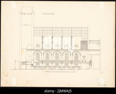 Hoffmann Willy (né en 1878), Église évangélique. Concours Schinkel 1904 (07.03.1904): Châtaignier: Section longitudinale 1: 100. Encre sur carton, 50,1 x 66 cm (y compris les bords de numérisation) Hoffmann Willy (geb. 1878): Evangelische Kirche. Schinkelwettbewerb 1904 Banque D'Images