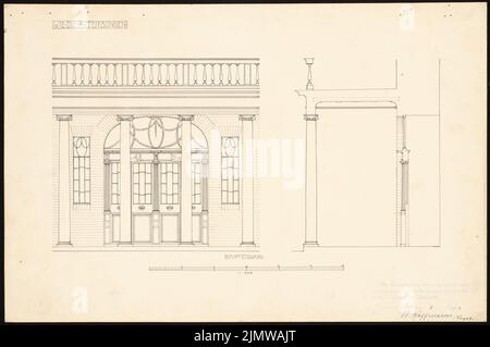 Hoffmann Willy (né en 1878), Église évangélique. Concours Schinkel 1904 (07.03.1904): Entrée principale: Voir, coupe 1: 33,3. Encre sur carton, 30 x 45,1 cm (y compris les bords de numérisation) Hoffmann Willy (geb. 1878): Evangelische Kirche. Schinkelwettbewerb 1904 Banque D'Images