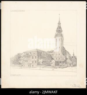 Hoffmann Willy (né en 1878), Église évangélique. Concours Schinkel 1904 (07.03.1904) : vue en perspective du côté de la rue. Crayon sur carton, 50,1 x 49 cm (y compris les bords de balayage) Hoffmann Willy (geb. 1878): Evangelische Kirche. Schinkelwettbewerb 1904 Banque D'Images