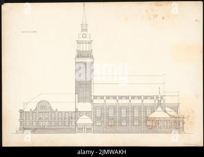 Hoffmann Willy (né en 1878), Église évangélique. Concours Schinkel 1904 (07.03.1904): Voir page 1: 100. Encre sur carton, 65,6 x 90,9 cm (y compris les bords de numérisation) Hoffmann Willy (geb. 1878): Evangelische Kirche. Schinkelwettbewerb 1904 Banque D'Images