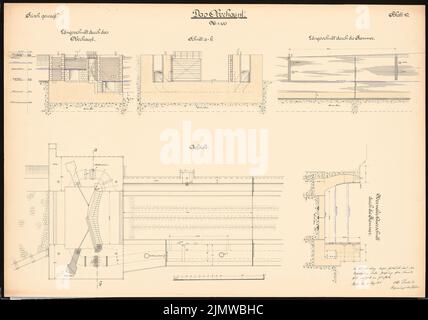 Protscher Otto, conversion des systèmes militaires et de écluse dans le Weser près de Hameln. Concours Schinkel 1912 (03/12/1912): Tête: Coupes, plan de plancher 1: 100. Encre, aquarelle couleur encre sur la boîte, 70 x 99,8 cm (y compris les bords de balayage) Protscher Otto : Umbau der Wehr- und Schleusenanlagen in der Weser BEI Hameln. Schinkelwettbewerb 1912 Banque D'Images