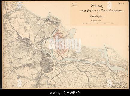 KOSS Achmed (1887-1914), système portuaire pour Gdansk-Neufahrwasser. Concours Schinkel 1914 (14 mars 1914): Département 1: 25000. Encre, aquarelle couleur encre sur pression sur carton, 50,2 x 72,5 cm (y compris les bords de balayage) Koss Achmed (1887-1914): Hafenanlage, Danzig-Neufahrwasser. Schinkelwettbewerb 1914 Banque D'Images