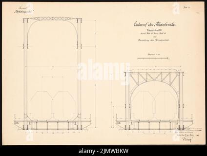 Blunck Otto (1882-1919), liaison entre les rives droite et gauche du Rhin et l'Ahrtalbahn. Concours Schinkel 1909 (19 mars 1909): Rheinbrücke: Coupes transversales 1:50. Encre, encre colorée sur carton, 48,7 x 68,9 cm (y compris les bords de balayage) Blunck Otto (1882-1919): Verbindung zwischen rechts- und linkssheinischer Bahn und der Ahrtalbahn. Schinkelwettbewerb 1909 Banque D'Images