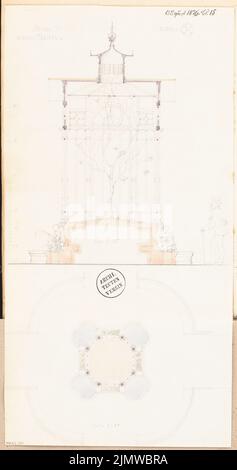 Architecte inconnu, Volière. Compétition mensuelle août 1876 (08,1876): Plan d'étage 1:50, section transversale 1:25; barre d'échelle. Aquarelle crayon sur la boîte, 51,6 x 27,1 cm (y compris les bords de numérisation) N. : Volière. Monatskonkurrenz août 1876 Banque D'Images