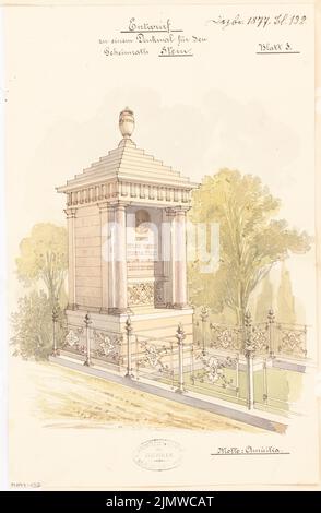 Architecte inconnu, grave monument pour le conseiller privé Stein à Stettin. Concours mensuel décembre 1877 (12,1877): Perspective View. Tuche aquarelle sur la boîte, 35,8 x 23,4 cm (y compris les bords de numérisation) N.N. : Grabdenkmal für Geheimrat Stein, Stettin. Monatskonkurrenz Dezember 1877 Banque D'Images