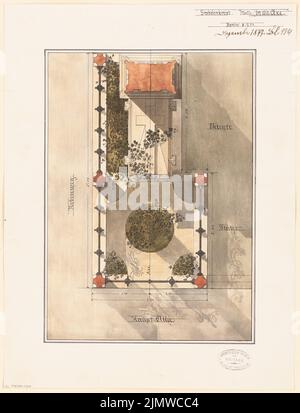 Architecte inconnu, grave monument pour le conseiller privé Stein à Stettin. Compétition mensuelle décembre 1877 (12,1877): Plan d'étage; massage. Tuche aquarelle sur papier, 43,9 x 33,6 cm (y compris les bords de numérisation) N.N. : Grabdenkmal für Geheimrat Stein, Stettin. Monatskonkurrenz Dezember 1877 Banque D'Images