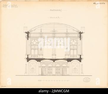 Architecte inconnu, Stadtbahnhof à Berlin. Compétition mensuelle août 1877 (08,1877): Section transversale; barre d'échelle. Tuche aquarelle sur la boîte, 44,3 x 53,9 cm (y compris les bords de numérisation) N.N. : Stadtbahnhof, Berlin. Monatskonkurrenz août 1877 Banque D'Images