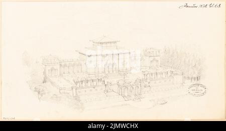 Architecte inconnu, villa pour un baccalauréat. Concours mensuel janvier 1878 (01,1878): Perspective View. Crayon sur carton, 22,5 x 41,9 cm (y compris les bords de numérisation) N. : Villa für einem Junggesellen. Monatskonkurrenz Januar 1878 Banque D'Images