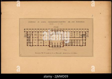 Fleischmann Kurt (né en 1897), la récréation folklorique pour une ville moyenne. Concours Schinkel 1924 (1924): Saalbau. Grundriss EG 1: 200. Tuche aquarelle sur transparent, 47,2 x 72,1 cm (y compris les bords de balayage) Fleischmann Kurt (geb. 1897): Volkserholungsstätte für eine Mittelstadt. Schinkelwettbewerb 1924 Banque D'Images