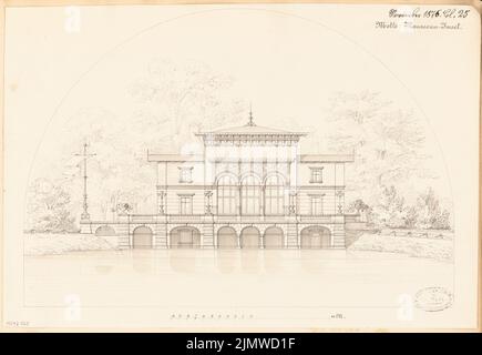 Architecte inconnu, salon de café dans le Tiergarten à Berlin. Compétition mensuelle novembre 1876 (11,1876): Vue du dessus du lac; échelle. Encre sur papier, 31,5 x 45,6 cm (y compris les bords de numérisation) N. : Kaffeesalon im Tiergarten, Berlin. Monatskonkurrenz novembre 1876 Banque D'Images