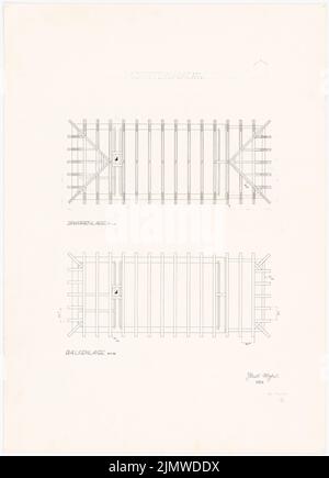 Michel Paul jun. (1922-1943), maison de jardin (15 juillet 1941) : chevrons 1:50, position du faisceau 1:50. Encre, crayon sur carton, 63,5 x 45,9 cm (y compris les bords de numérisation) Michel Paul jun. (1922-1943): Gartenhaus Banque D'Images