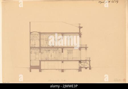 Architecte inconnu, villa à Gera. Concours mensuel 1878 avril (04,1878) : section transversale. Aquarelle crayon sur la boîte, 29,1 x 44,8 cm (y compris les bords de numérisation) N. : Villa, Gera. Monatskonkurrenz avril 1878 Banque D'Images