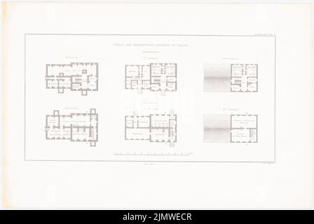 Oberbau deputation, prison de Halle/Saale (1836-1836): Hôpital: Plans d'étage; maison de lavage: Plans d'étage (de: Construction de l'État prussien, vol. 2, BL. 54). Couture sur papier, 35,6 x 53,2 cm (y compris les bords de numérisation) Oberbaudeputation : Gefängnis, Halle/Saale. (AUS: Bauausführungen des preußischen Staats, BD 2) Banque D'Images