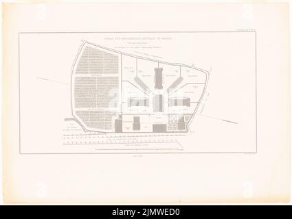Oberbau deputation, prison de Halle/Saale (1836-1836): Plan de situation (tiré de: Construction de l'État prussien, vol. 2, BL. 45). Couture sur papier, 37 x 52,3 cm (y compris les bords de numérisation) Oberbaudeputation : Gefängnis, Halle/Saale. (AUS: Bauausführungen des preußischen Staats, BD 2) Banque D'Images